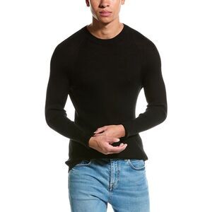 Raffi Mens  Raglan Wool-Blend Crewneck Sweater, Black